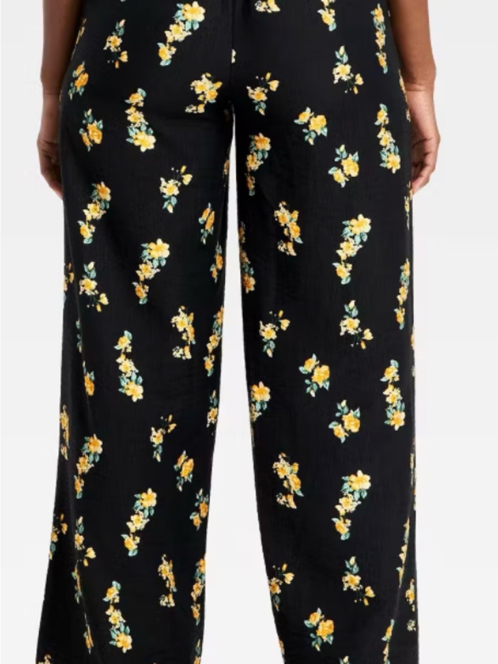 a new day Black Wide-Leg Pants with Yellow Floral Print